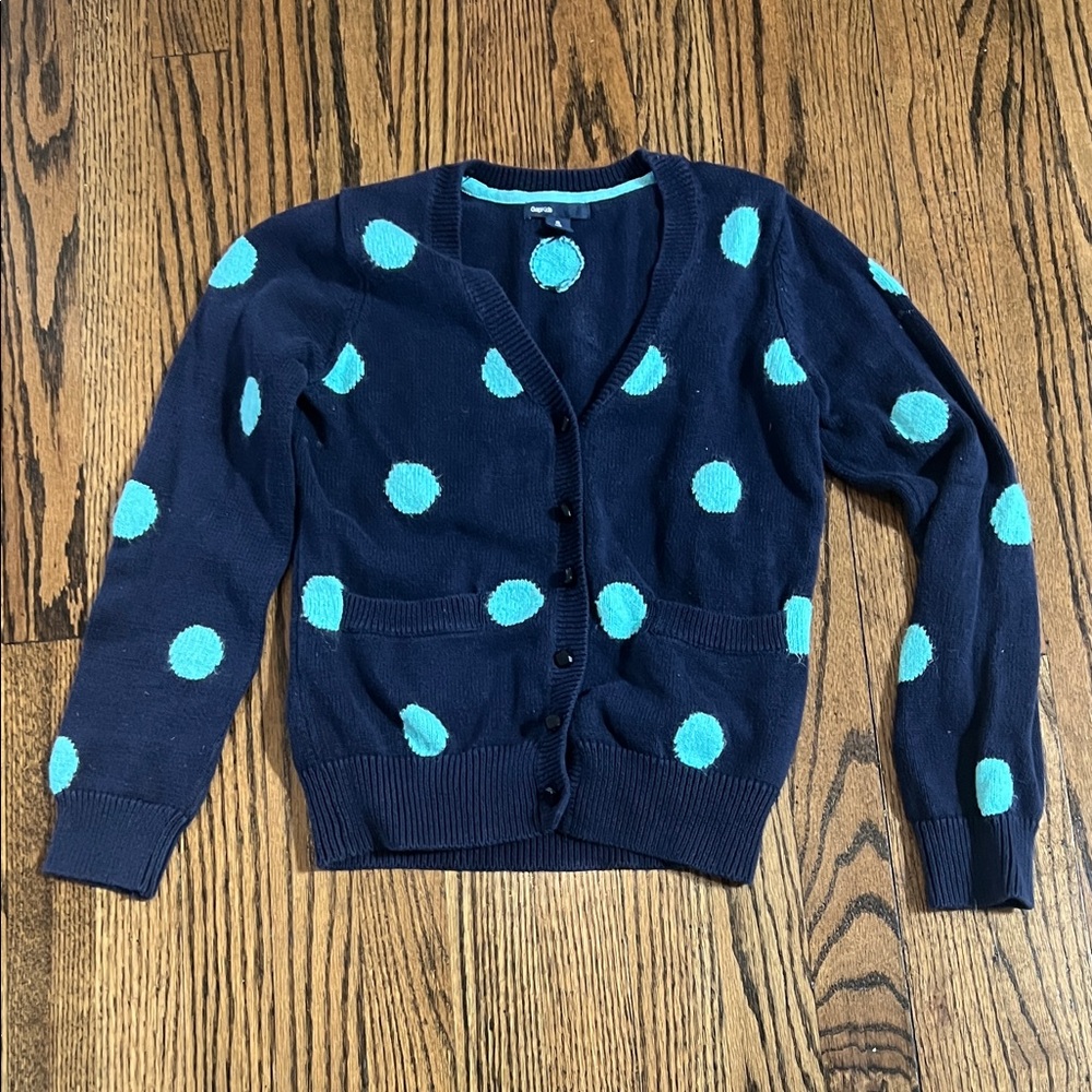 GAP Navy and Teal Polka Dot Cardigan